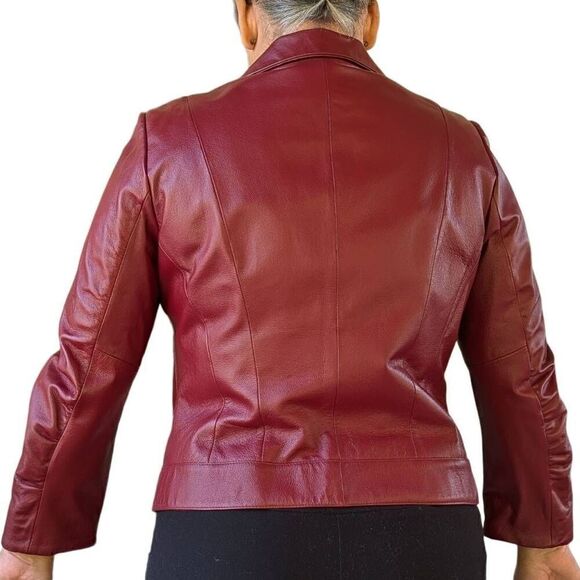 Vintage Genuine Leather Maroon Red Motorcycle Biker Jacket Punk Rocker Size XL - Picture 5 of 10